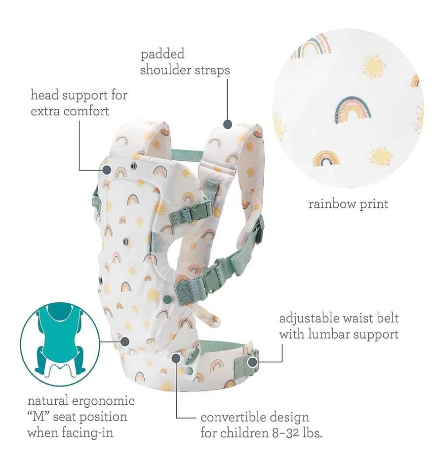 Stylish Rainbow Print Ergonomic Baby Carrier – Comfort for Mom & - photo 5