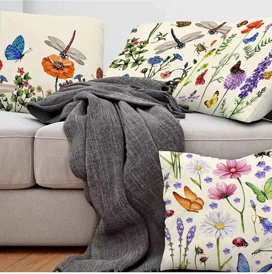 Set of Decorative Pillow Covers – "Blooming Garden" 🌸🦋