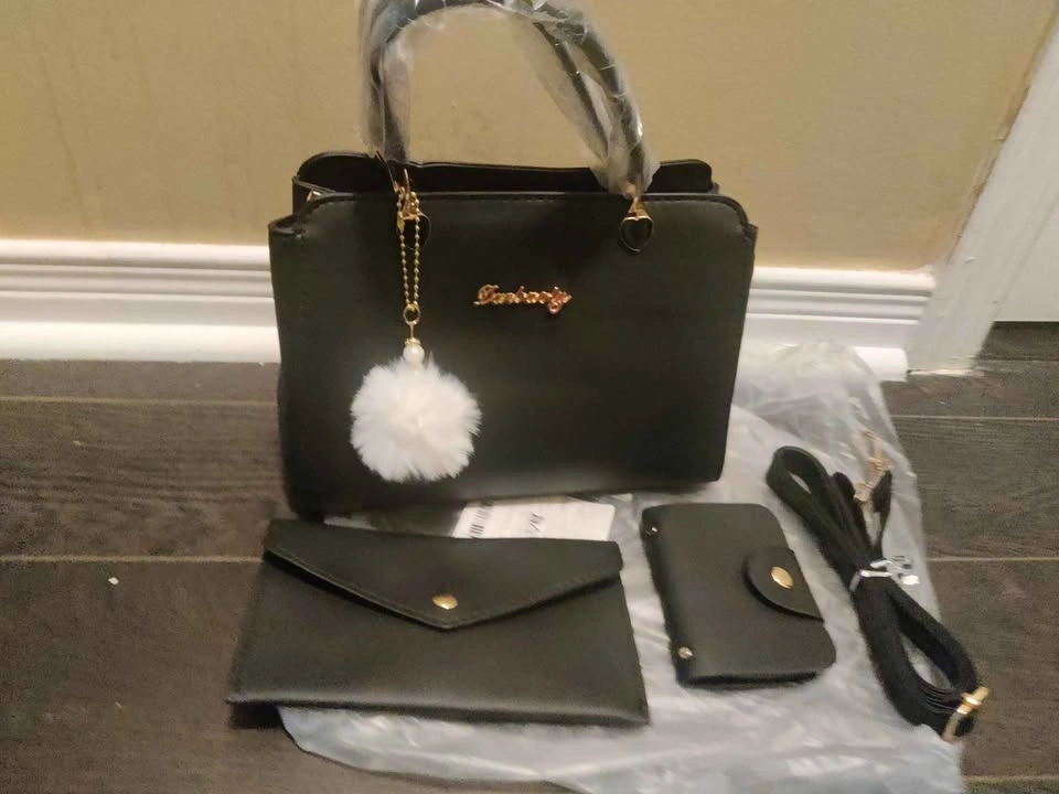 Brand new 3pc black handbag set with wallet & card holder - photo 2