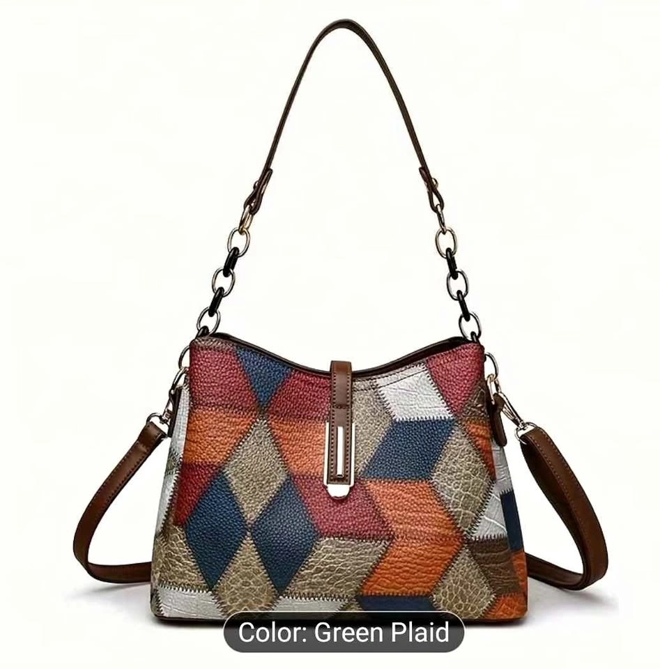 Stylish Color Block Check Pattern Handbag - Large Capacity
