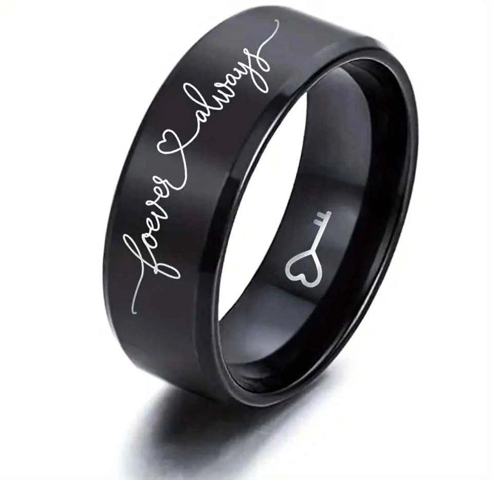 Black Lock & Key Stainless Steel Wedding Ring