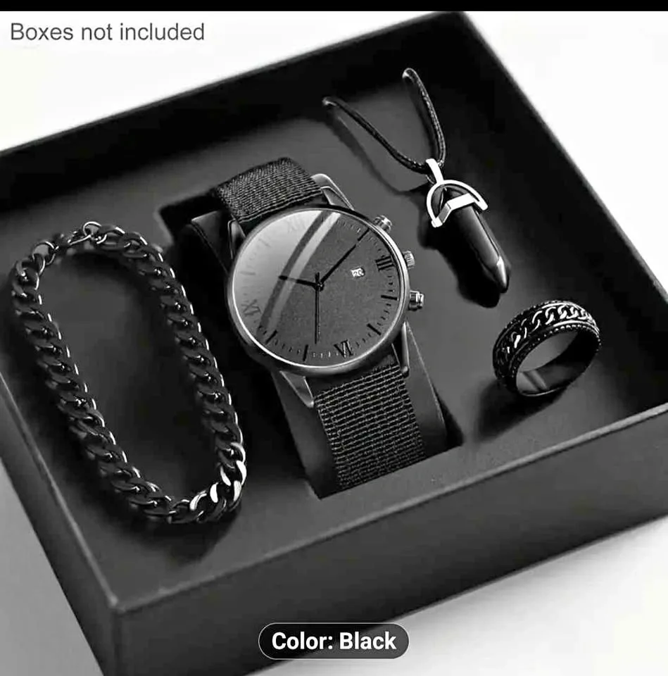 Beautiful watch set with necklace, bracelets and band. In black