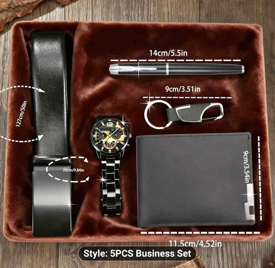 Elegant Luxury Gift Set: Watch, Wallet, Glasses, Pen, Key Ring