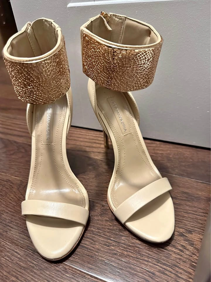 BCBGMAXAZRIA Gold Cuff Stiletto Sandals