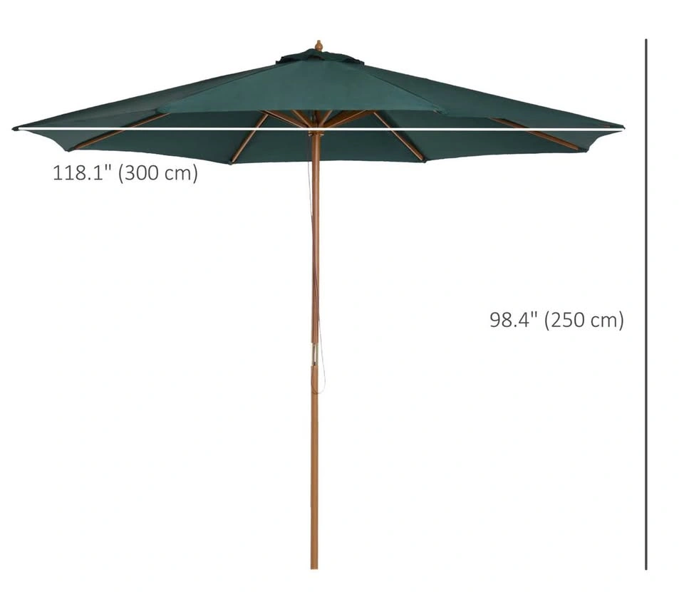 Outsunny 10FT Round Patio Umbrella with Rope Pulley – Wooden Mar - photo 3