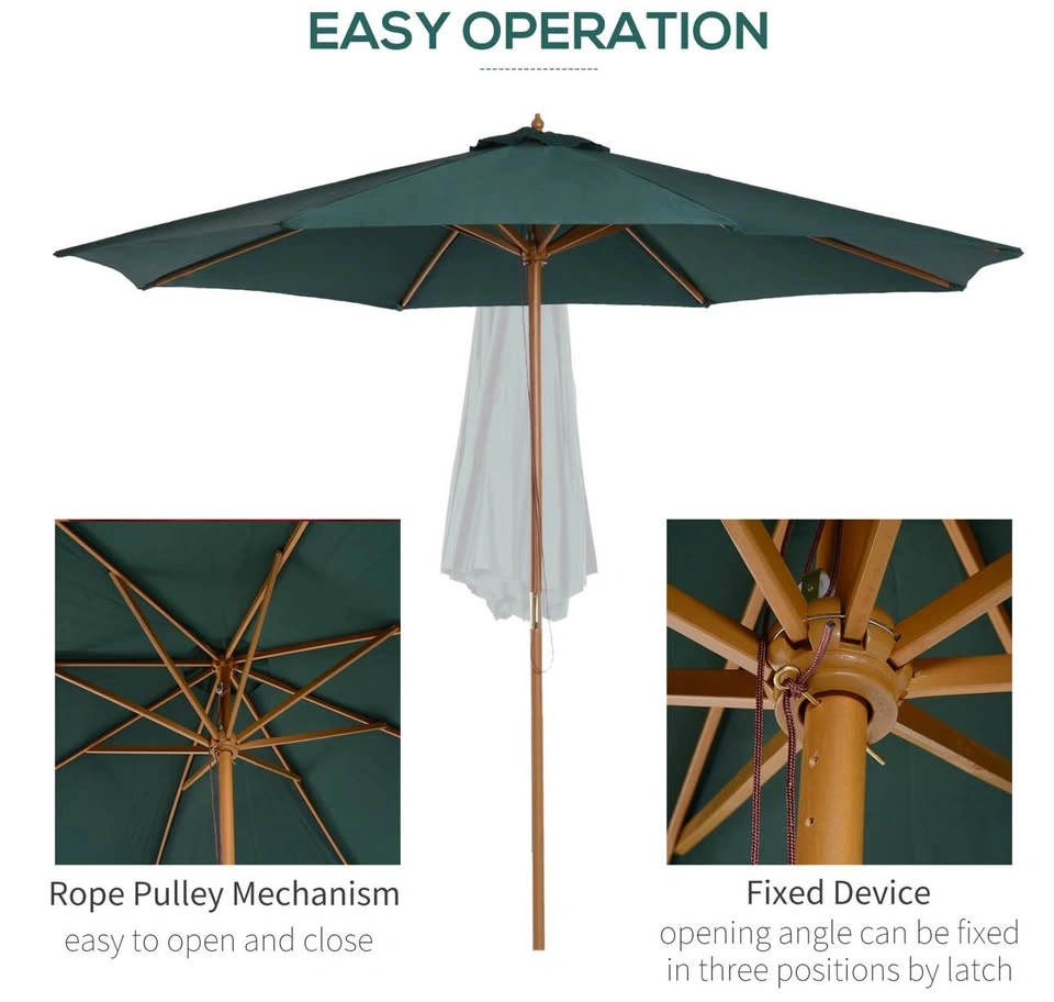 Outsunny 10FT Round Patio Umbrella with Rope Pulley – Wooden Mar - photo 5