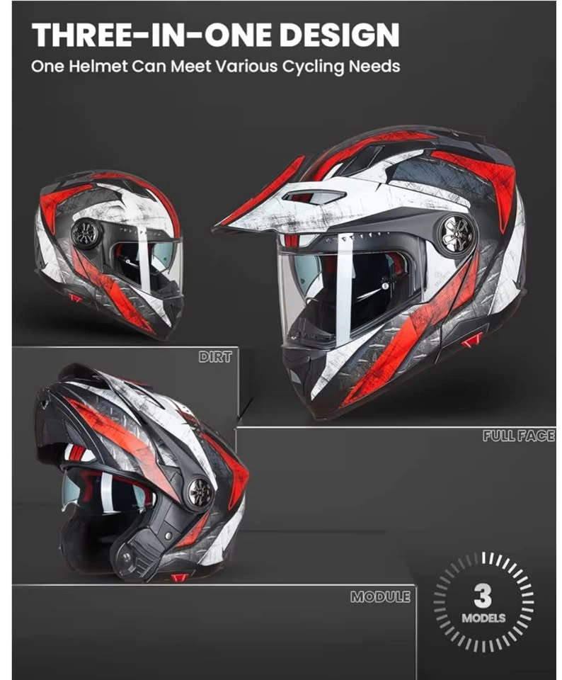 ILM Modular Full Face Motorcycle Helmet 909F – XXL Red/White (Br - photo 3