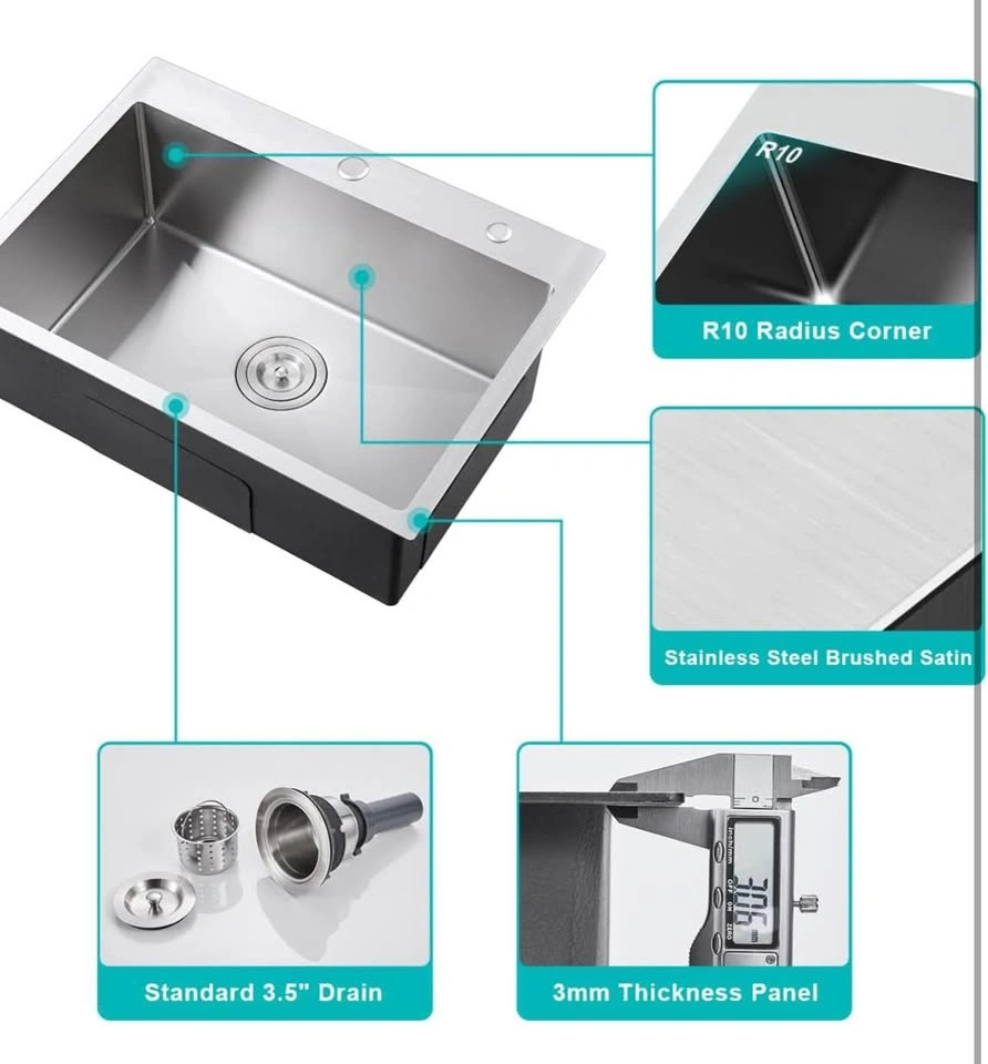 25" Drop-In Kitchen Sink - 18 Gauge Stainless Steel - photo 4