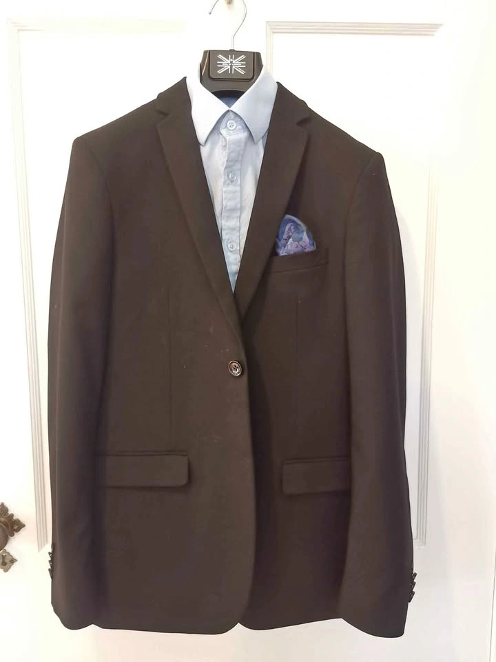 Soul of London Boy's Black Slim Fit Suit Jacket 18R + Blue Shirt