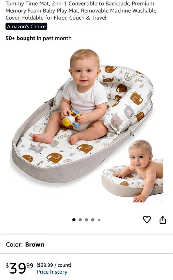 (New) Tummy Time Mat, Foldable for Floor, Couch & Travel