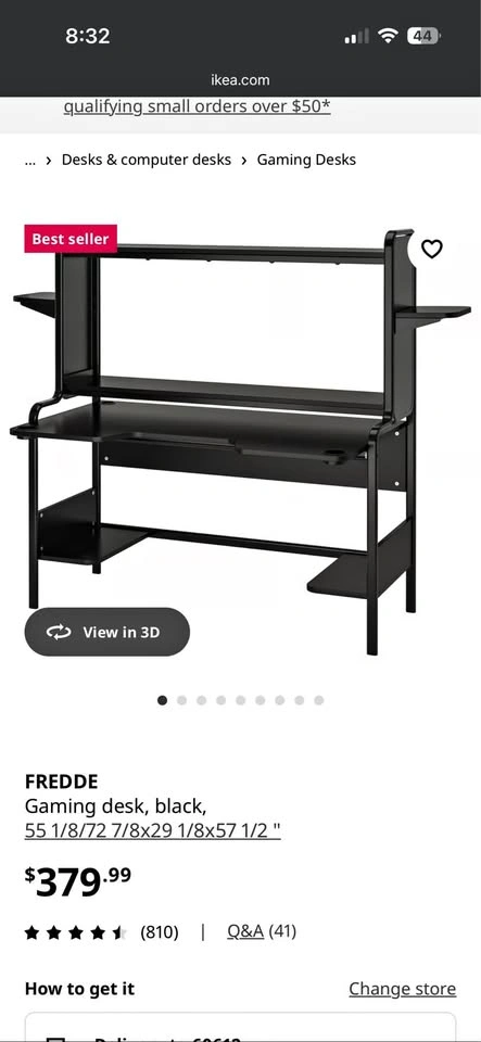 Ikea Fredde Gaming Desk Black Computer Work Desk