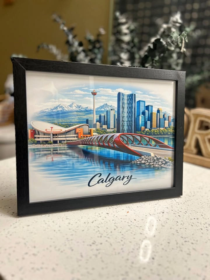 Beautiful Calgary Skyline & Peace Bridge Framed Art ! 🇨🇦✨