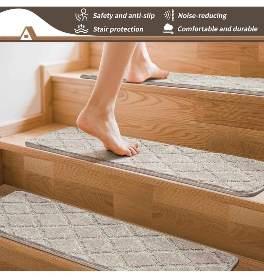 14 Pcs Non Slip Stair Treads Carpet 9"x32" - Beige Grey - photo 2
