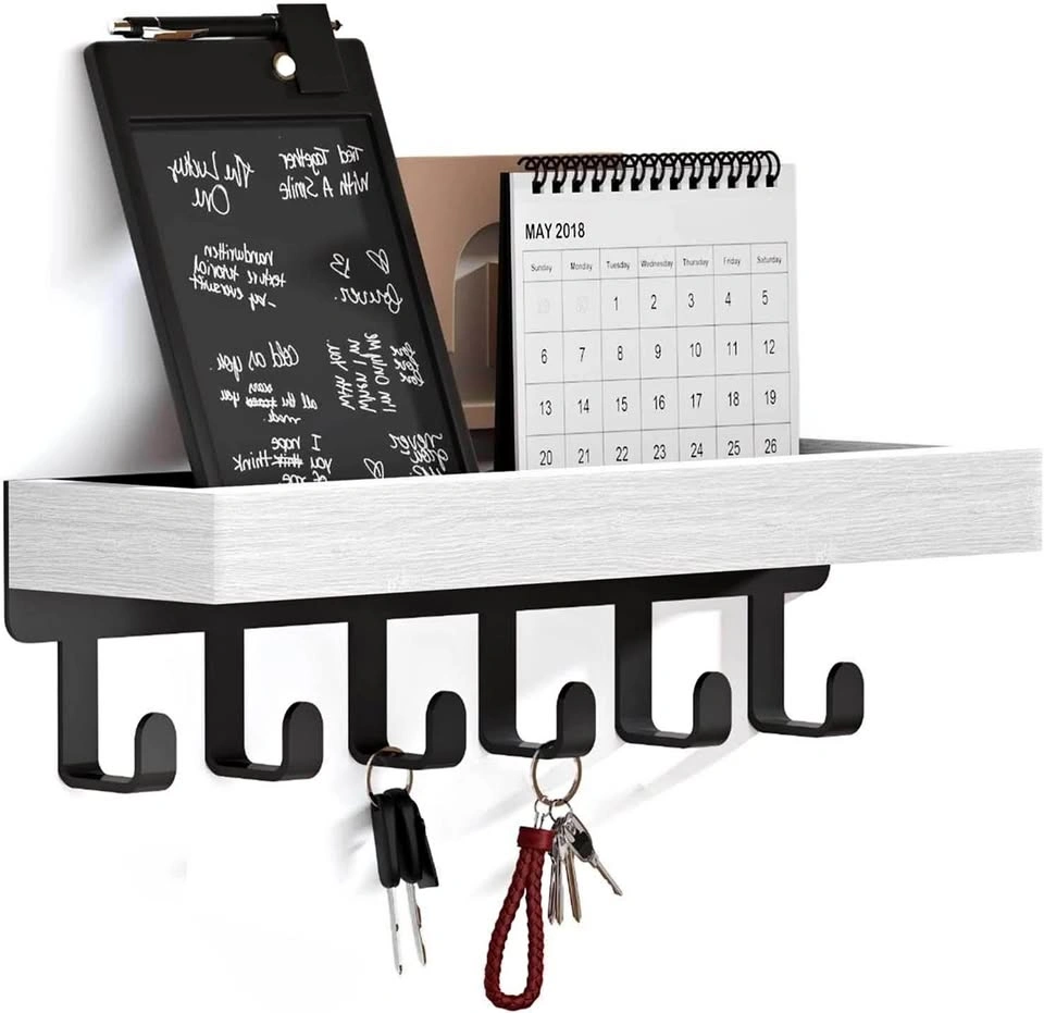 Key Holder Shelf with Wood Tray
