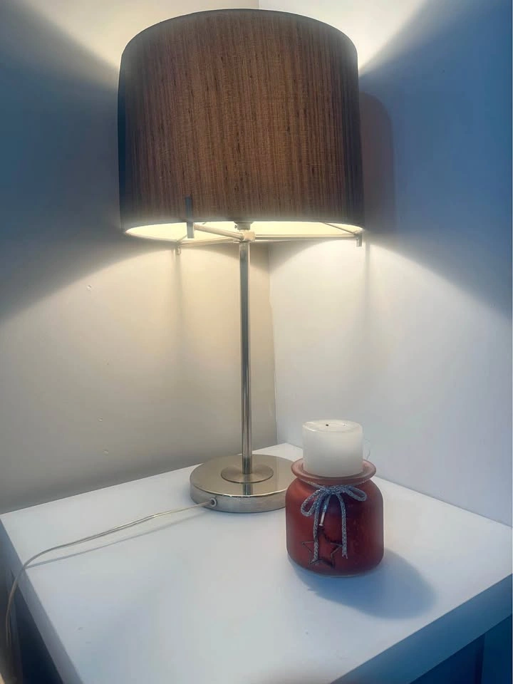 Modern Table Lamp + Red Glass Candle Holder