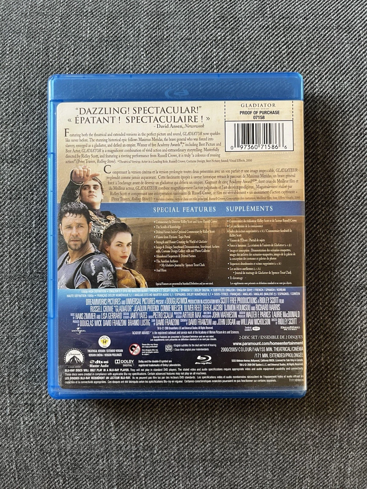 Gladiator (Blu-ray Disc, 2013, Canadian) - Complete - photo 3