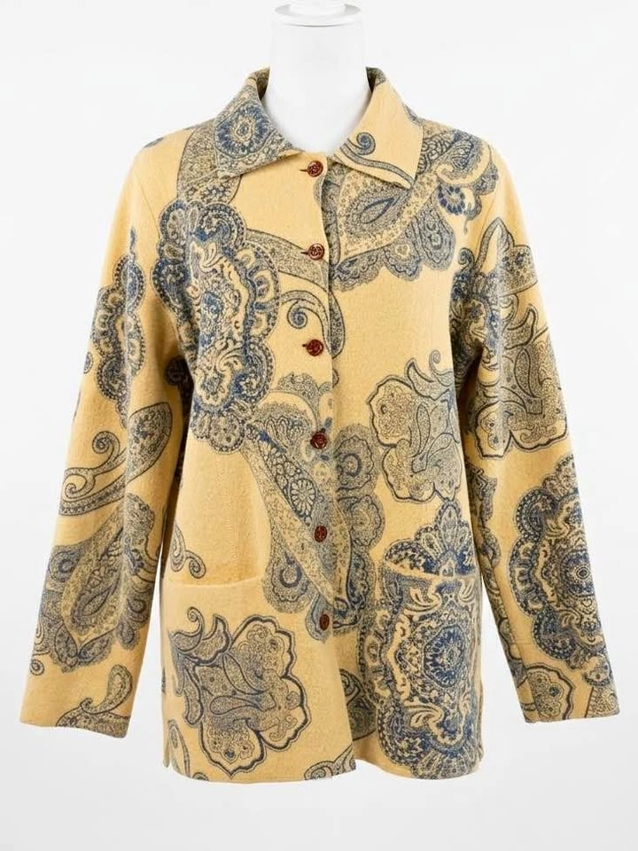 Vintage Tabi Wool Paisley Jacket Cardigan S/P - Yellow & Blue