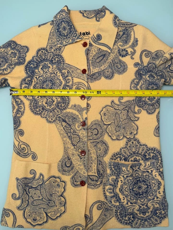 Vintage Tabi Wool Paisley Jacket Cardigan S/P - Yellow & Blue - photo 4
