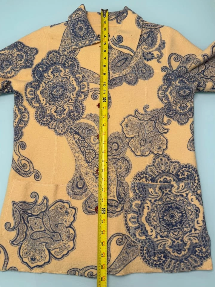 Vintage Tabi Wool Paisley Jacket Cardigan S/P - Yellow & Blue - photo 5