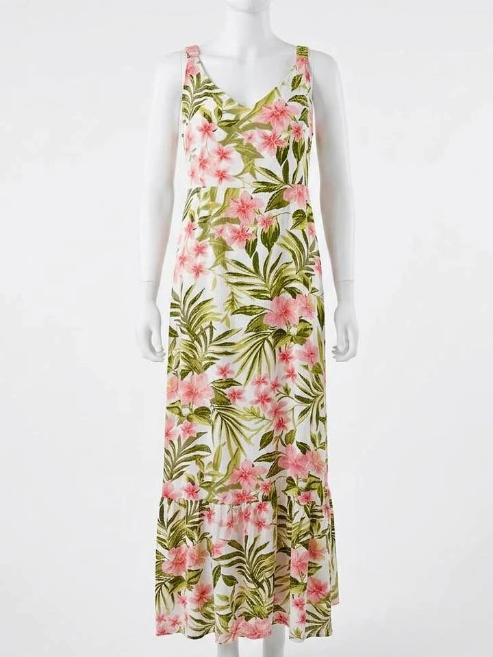 Hurley Tropical Floral Maxi Dress | Pink Hibiscus & Palm | Size