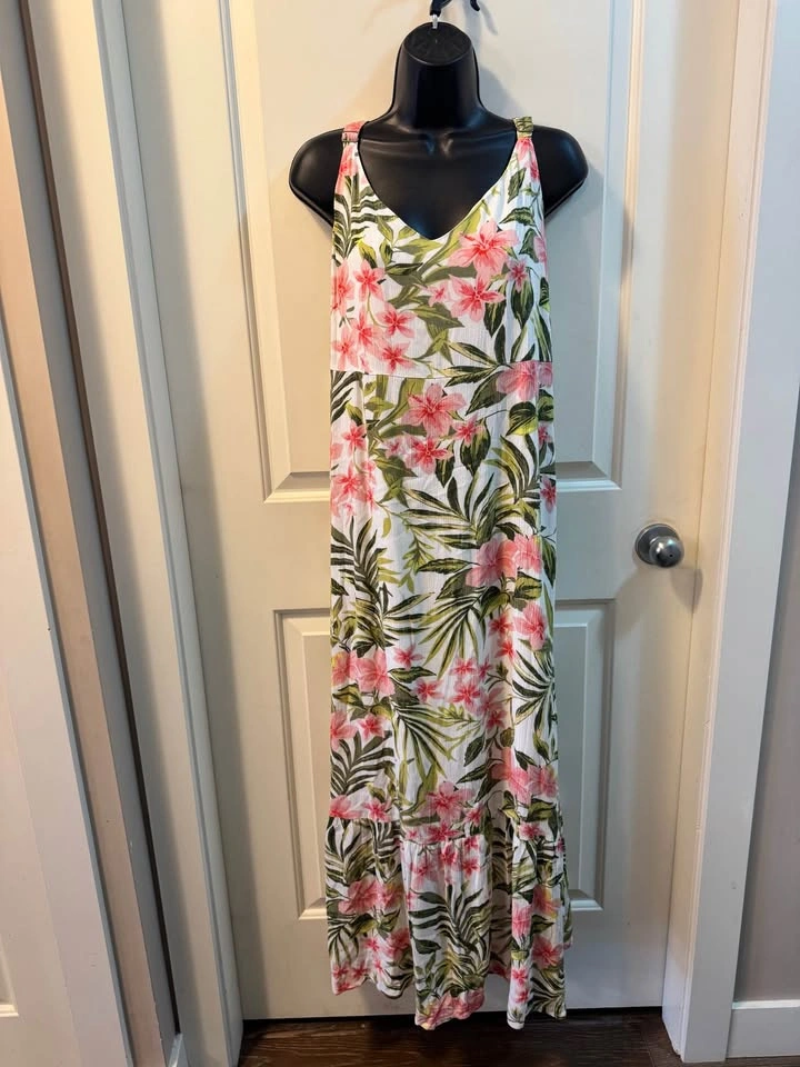 Hurley Tropical Floral Maxi Dress | Pink Hibiscus & Palm | Size - photo 4