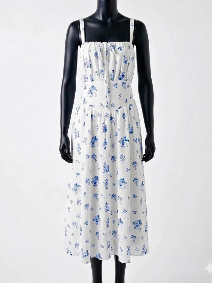 Scarlet Darkness Blue Floral Milkmaid Midi Dress NWT 2XL
