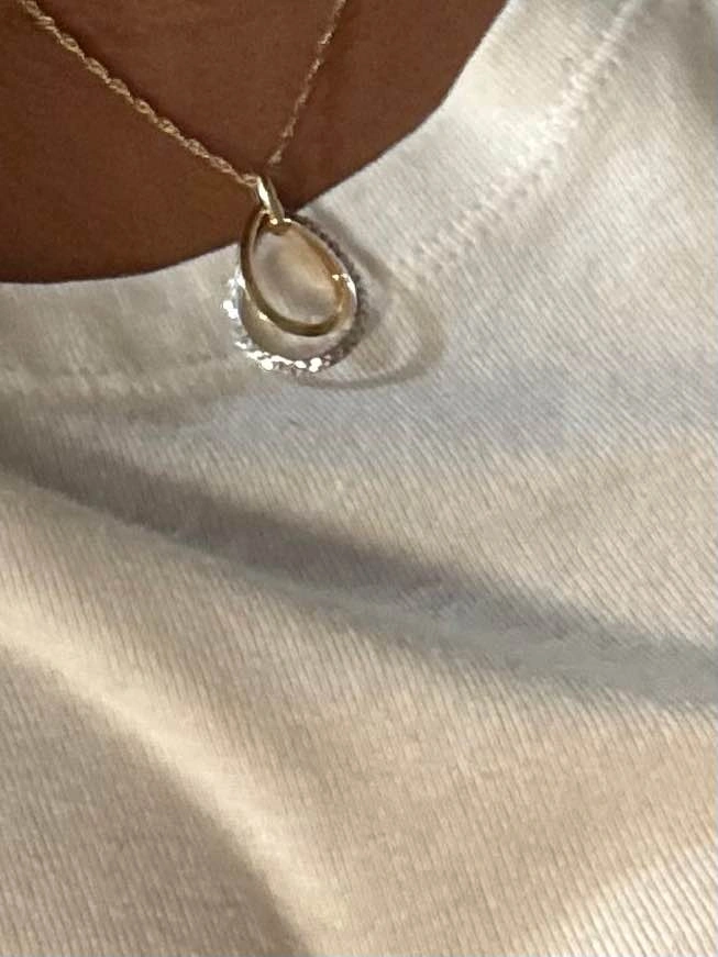 10k Gold Oval Pendant – Diamond Cut White & Yellow Gold - photo 4