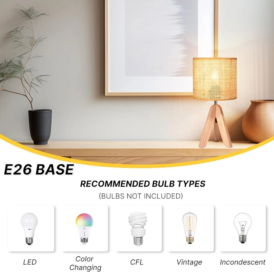 BRAND NEW! Modern Rattan Table Lamp - Warm Light - Wooden Tripod - photo 3