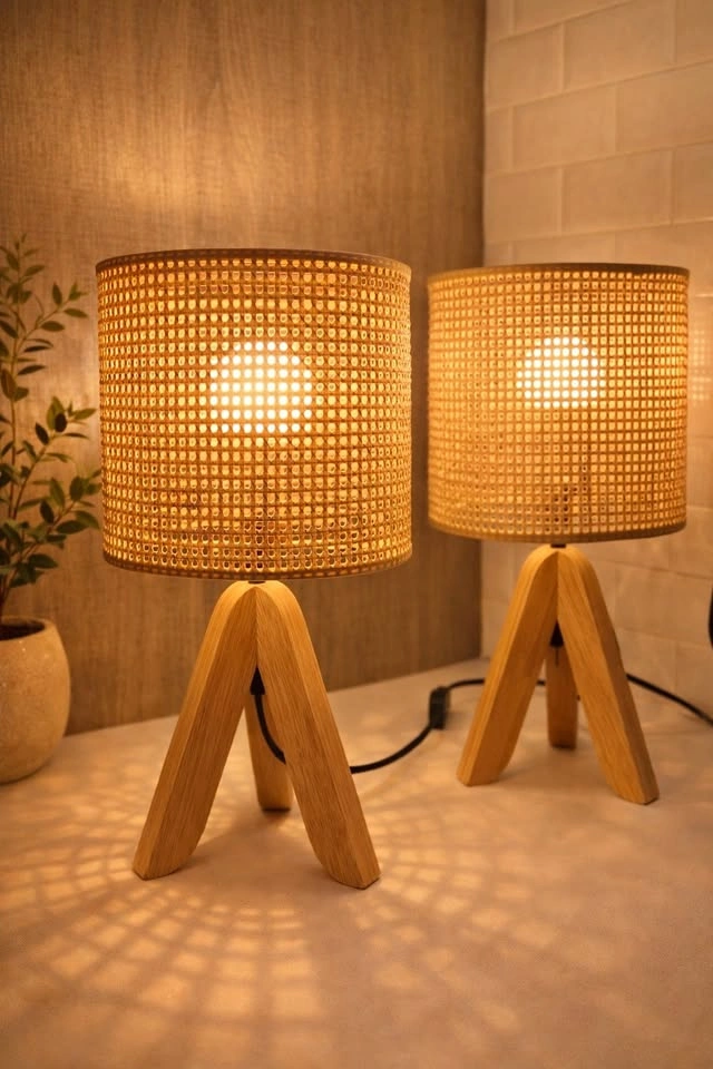 BRAND NEW! Modern Rattan Table Lamp Set (2pcs) – Warm Cozy Light