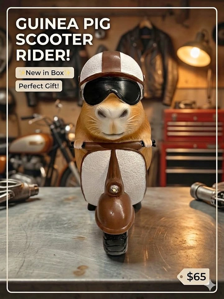 NEW! Perfect Gift! Cute Guinea Pig Biker Figurine