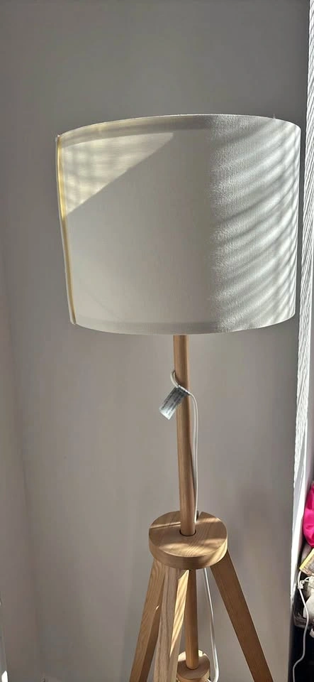 [MOVE OUT SALE] Wooden Tripod Floor Lamp with White Shade
