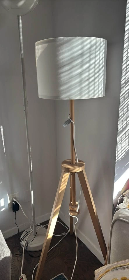 [MOVE OUT SALE] Wooden Tripod Floor Lamp with White Shade - photo 2