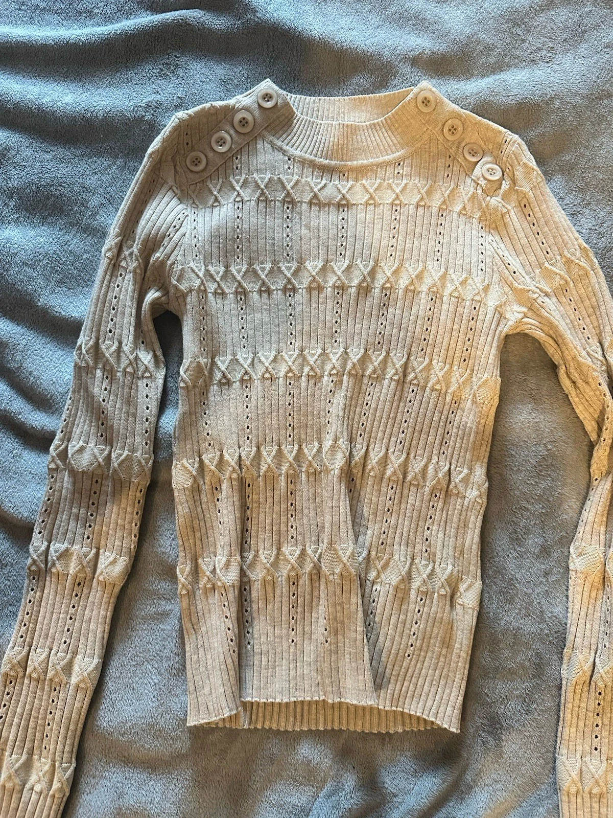 Icon Apparel Beige Knit Pullover Sweater Button Detail S