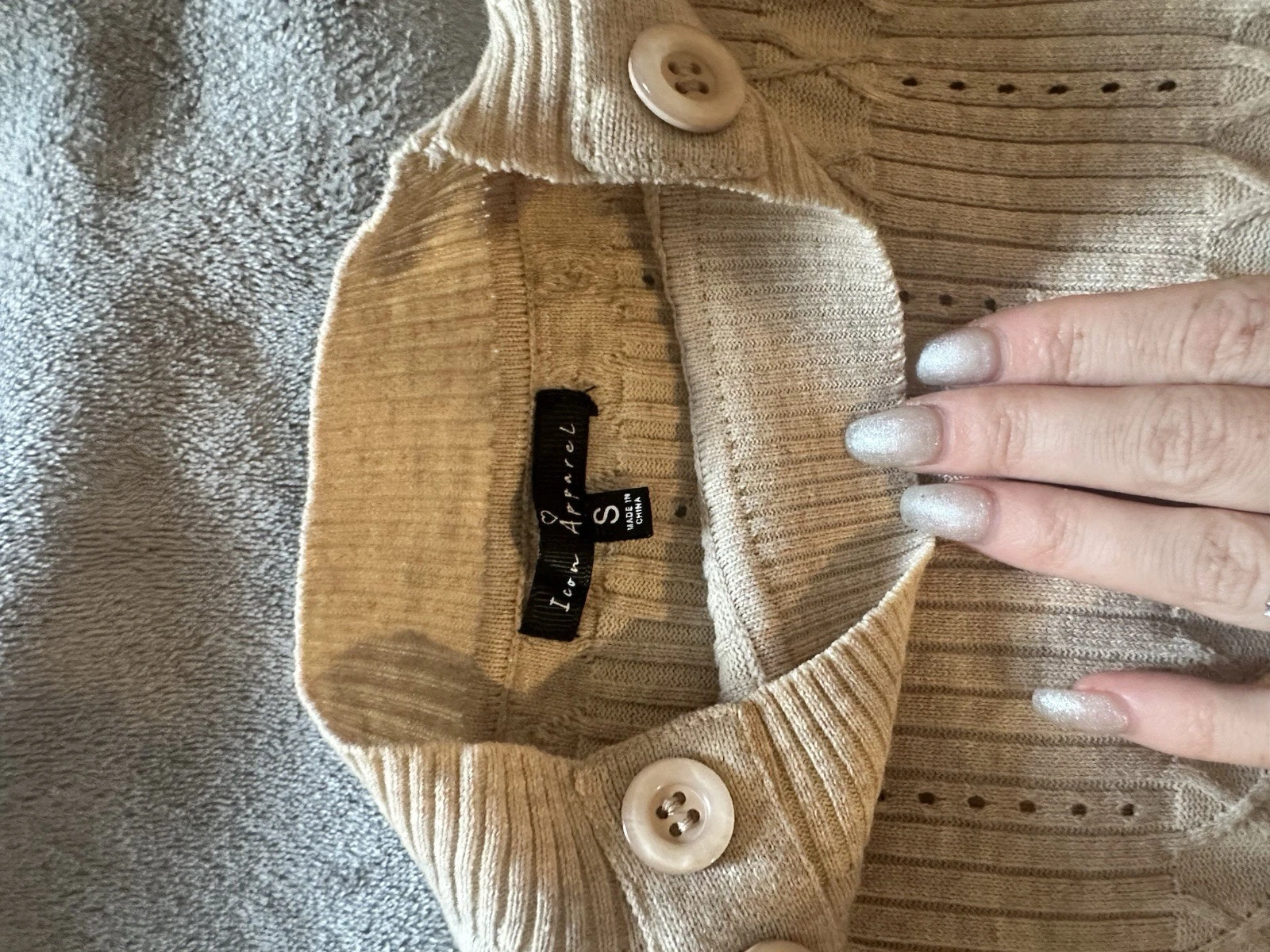 Icon Apparel Beige Knit Pullover Sweater Button Detail S - photo 3