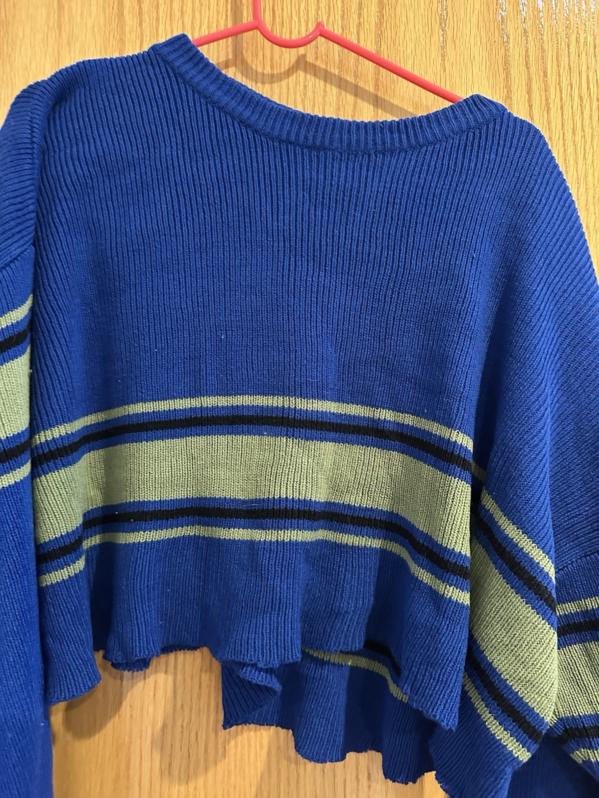 Retro Blues Knit Blue and Green Striped Cropped Sweater Size L - photo 2