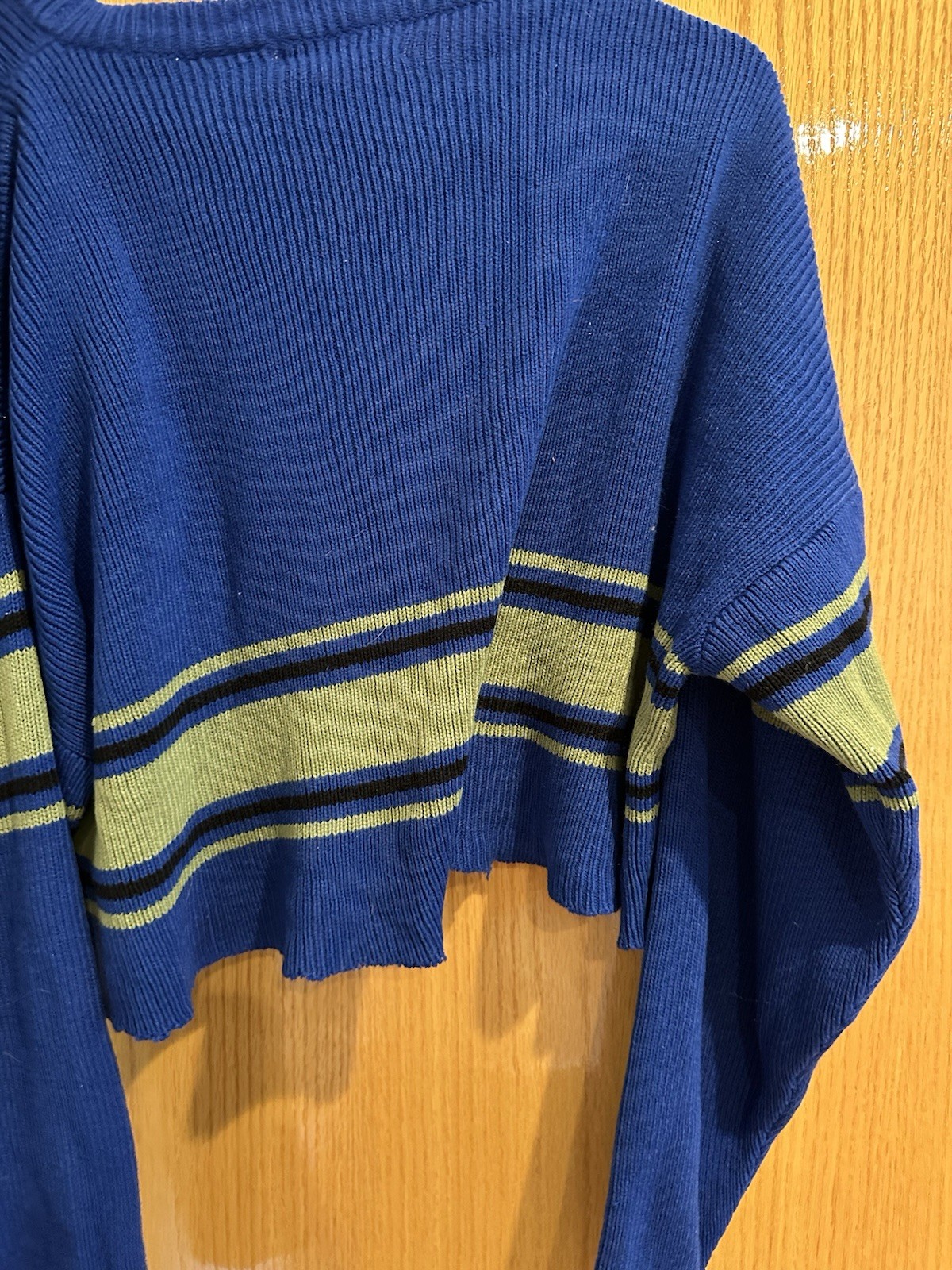 Retro Blues Knit Blue and Green Striped Cropped Sweater Size L - photo 4