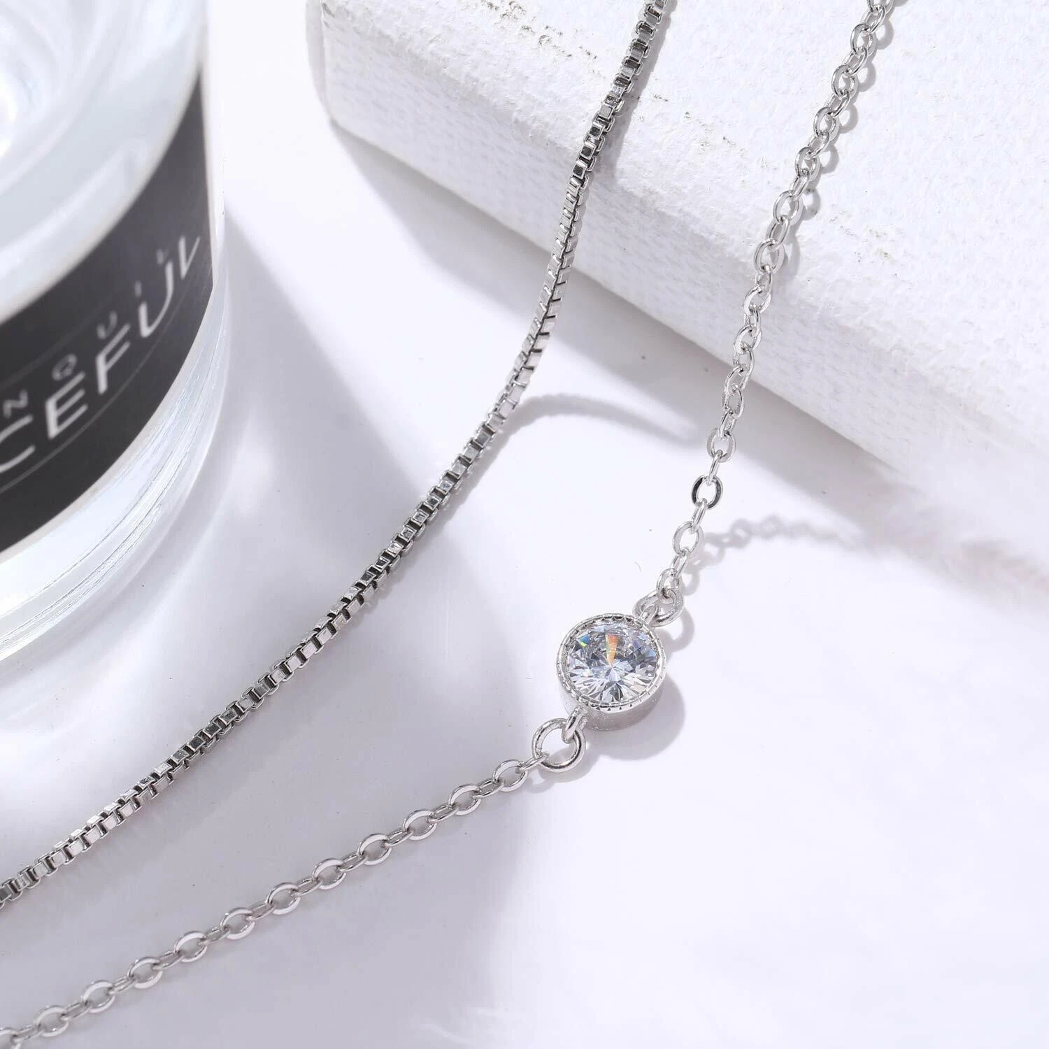 White Gold Plated Sterling Silver Cubic Zirconia Double Chain Br - photo 3