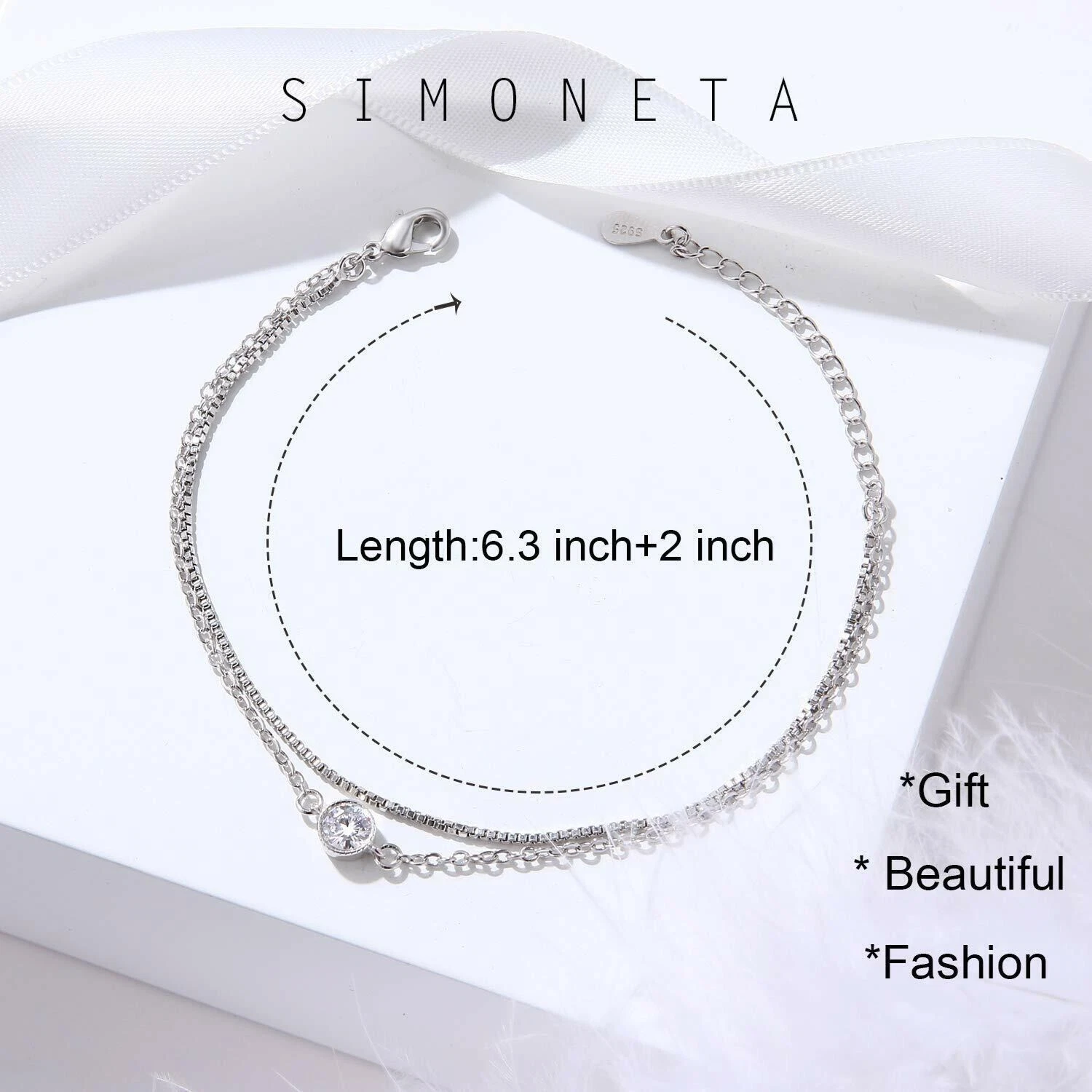 White Gold Plated Sterling Silver Cubic Zirconia Double Chain Br - photo 5