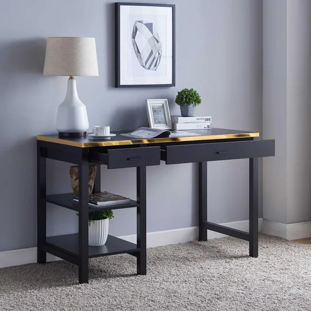 Mercury Row 47 Inch Desk with Two Drawers and Shelves NEW thumbnail