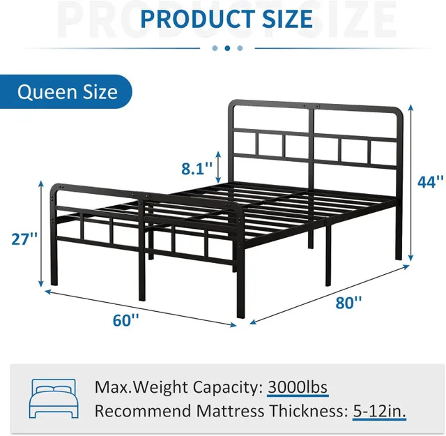 Fly-CTsoar 18 Inch High Queen Size Metal Platform Bed NEW image indicator(2)