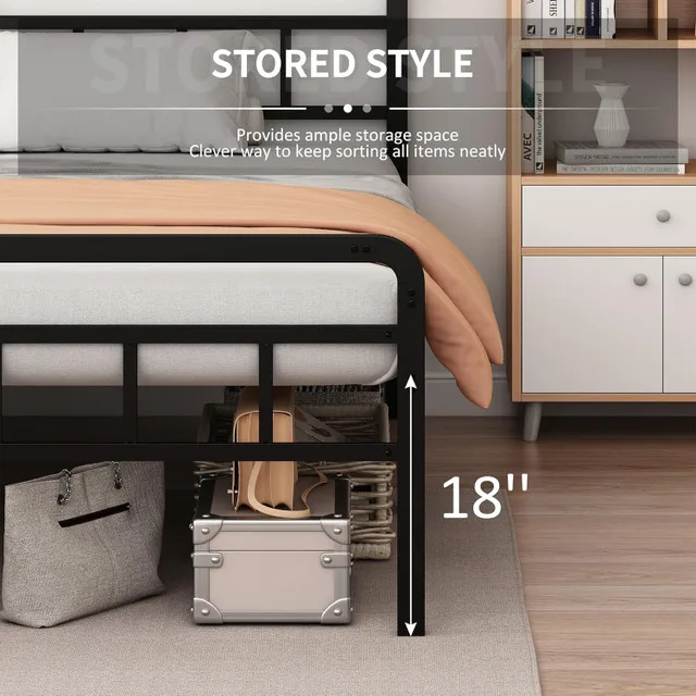 Fly-CTsoar 18 Inch High Queen Size Metal Platform Bed NEW image indicator(4)