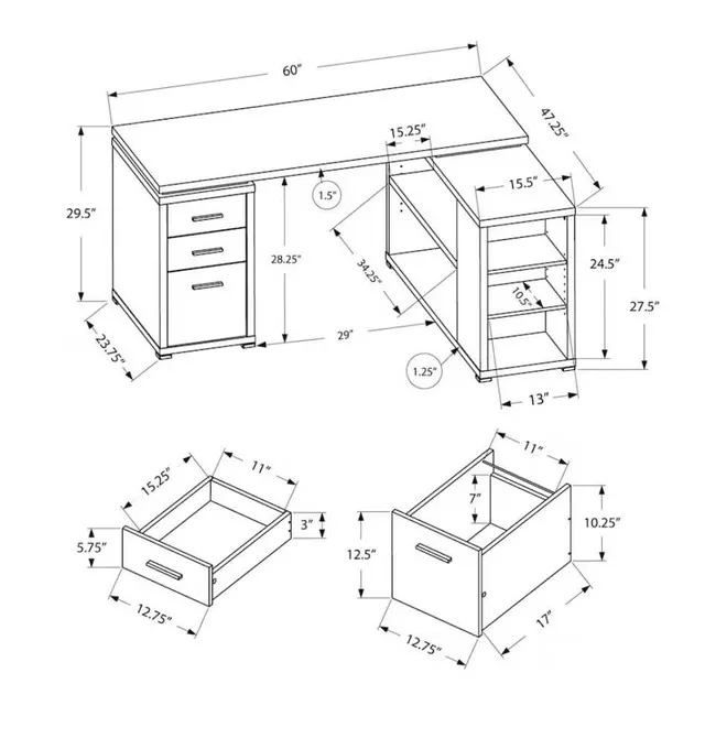 Monarch 7019 L-Shape Espresso Computer Desk BRAND NEW SEALED image indicator(3)