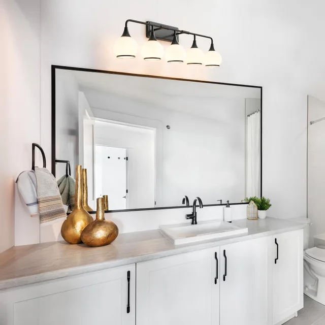 HAHZT 5-Light Black Bathroom Vanity Light image indicator(4)