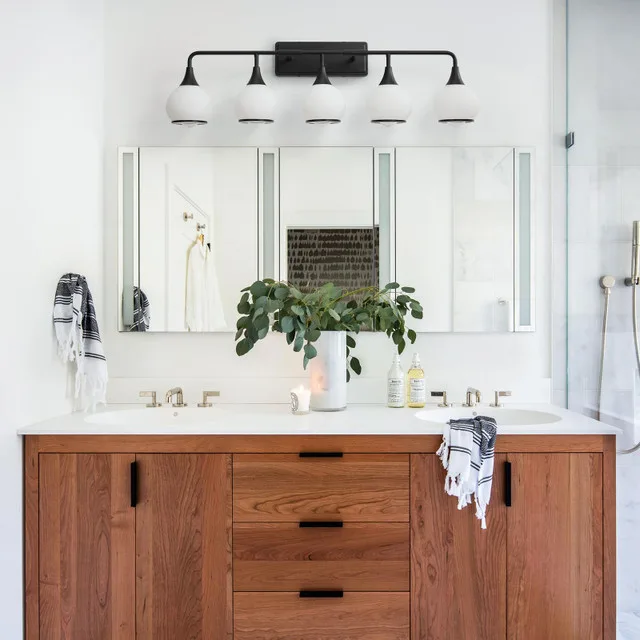 HAHZT 5-Light Black Bathroom Vanity Light image indicator(6)