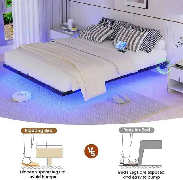 Floating King Size Metal Bed Frame with LED Lights BRAND NEW image indicator(5)