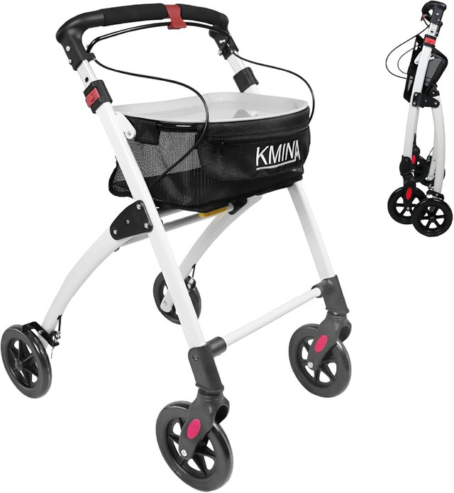 KMINA Pro 4 Wheel Folding Aluminum Walker Rollator NEW