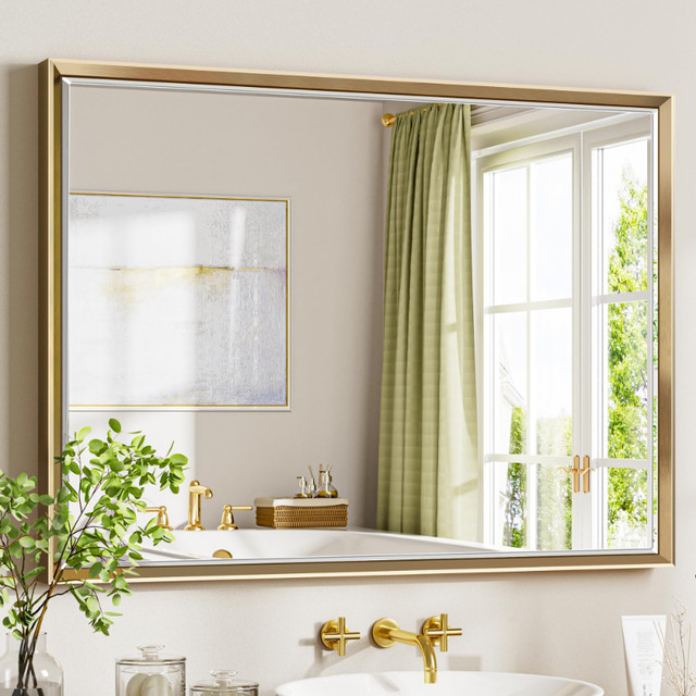 BRAND NEW QueenFun 40"x30" Gold Beveled Metal Framed Mirror