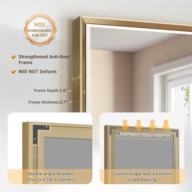 BRAND NEW QueenFun 40"x30" Gold Beveled Metal Framed Mirror image indicator(3)