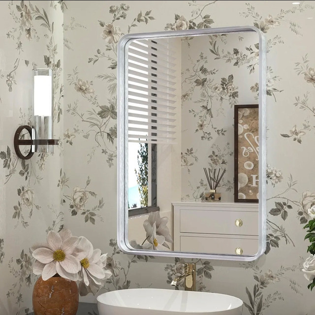 TETOTE 24 x 36 Inch Brushed Silver Metal Frame Mirror