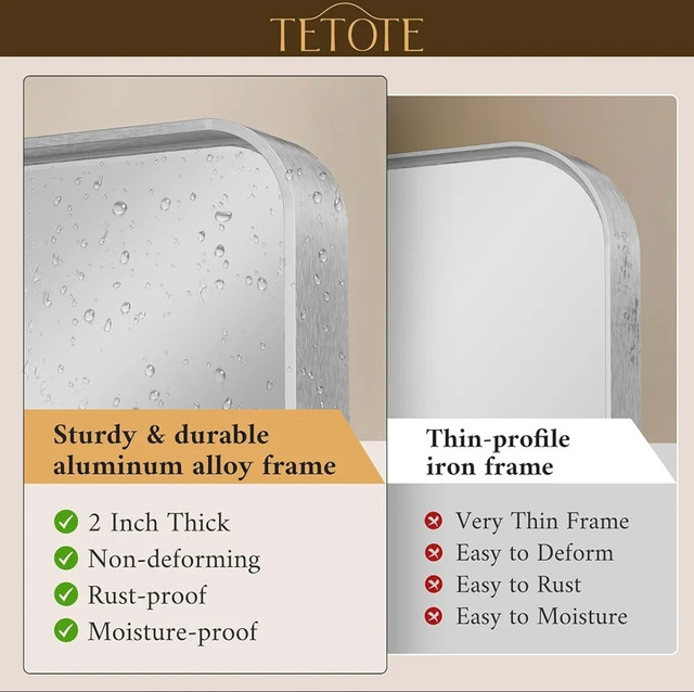 TETOTE 24 x 36 Inch Brushed Silver Metal Frame Mirror - photo 2
